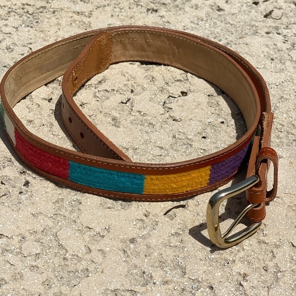 Woven southwestern style belt multi colored with gold tone buckle M to L - Picture 2 of 8